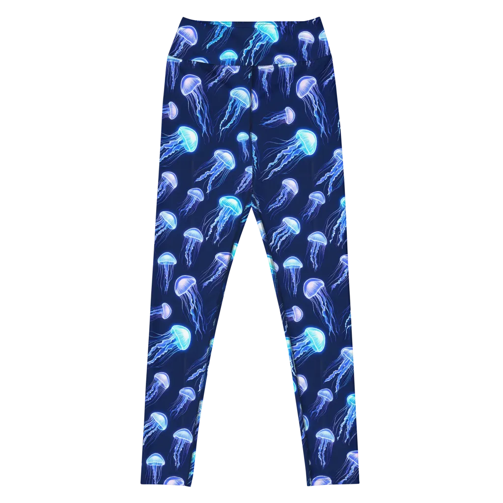 Electric Jellyfish on Yoga Leggings — Front