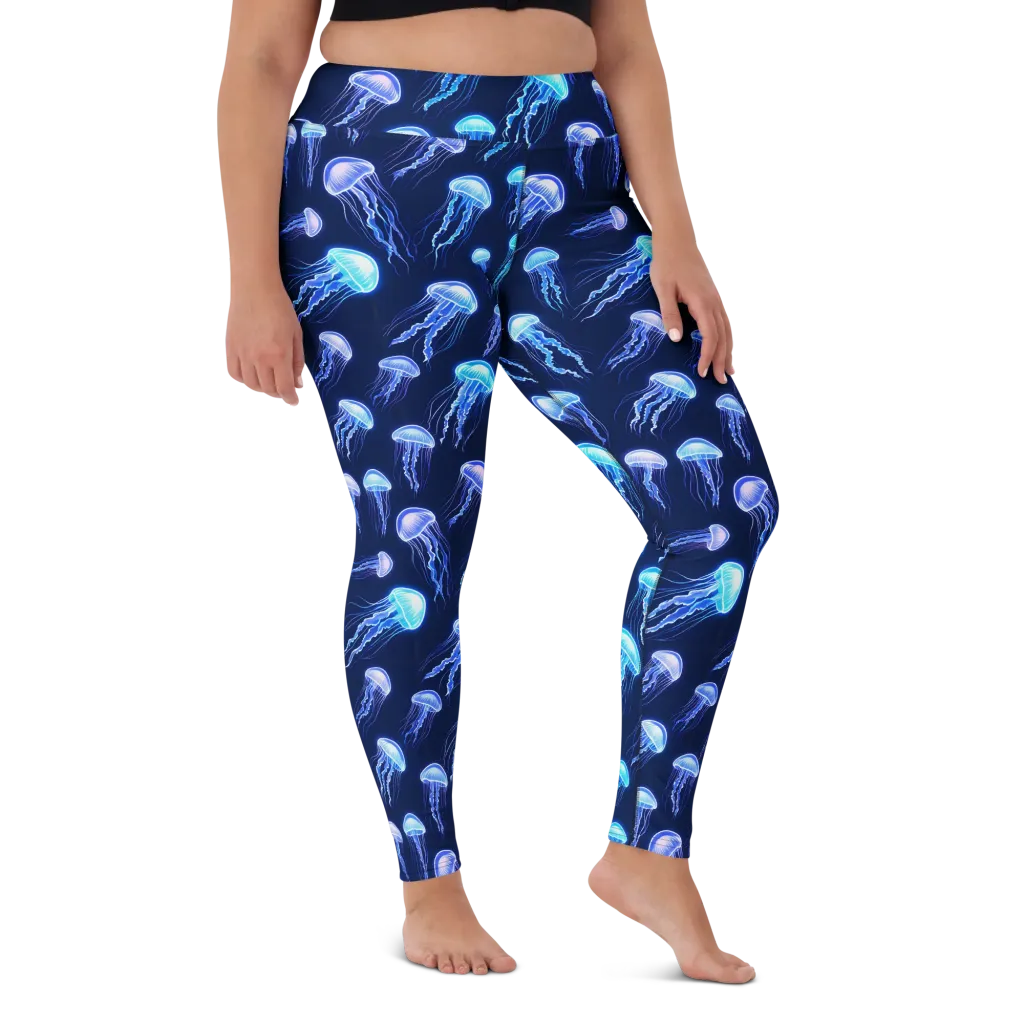 Electric Jellyfish on Yoga Leggings — Front