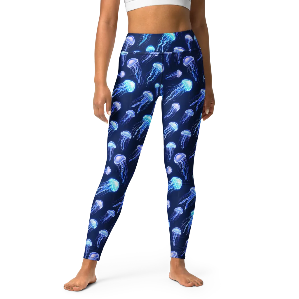 Electric Jellyfish on Yoga Leggings — Front