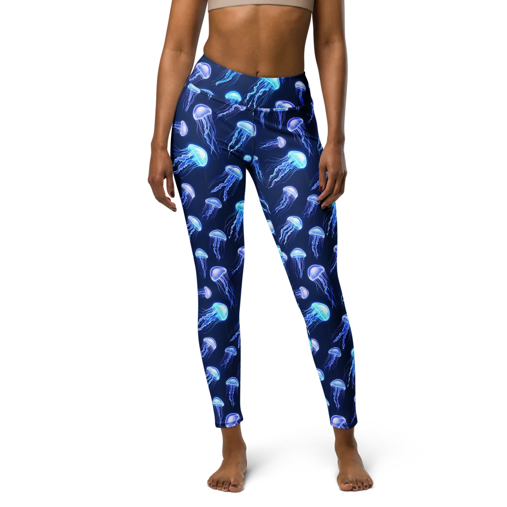Electric Jellyfish on Yoga Leggings — Front