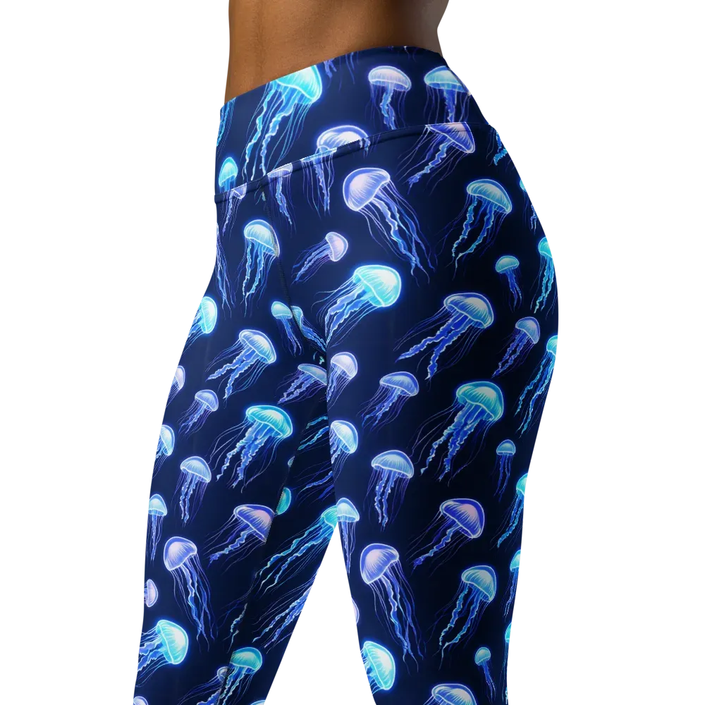 Electric Jellyfish on Yoga Leggings — Left Front