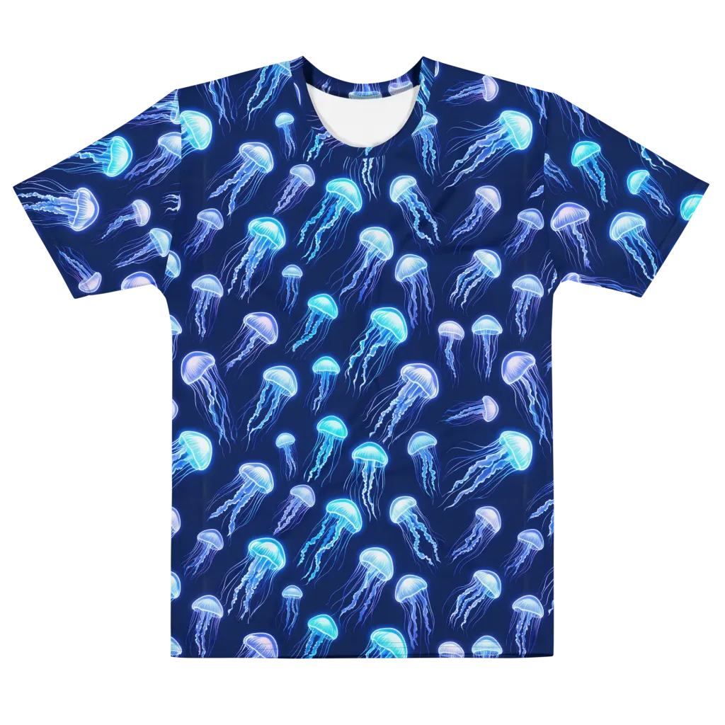 Electric Jellyfish on Men's Cotton Crew Neck T-Shirt — Front