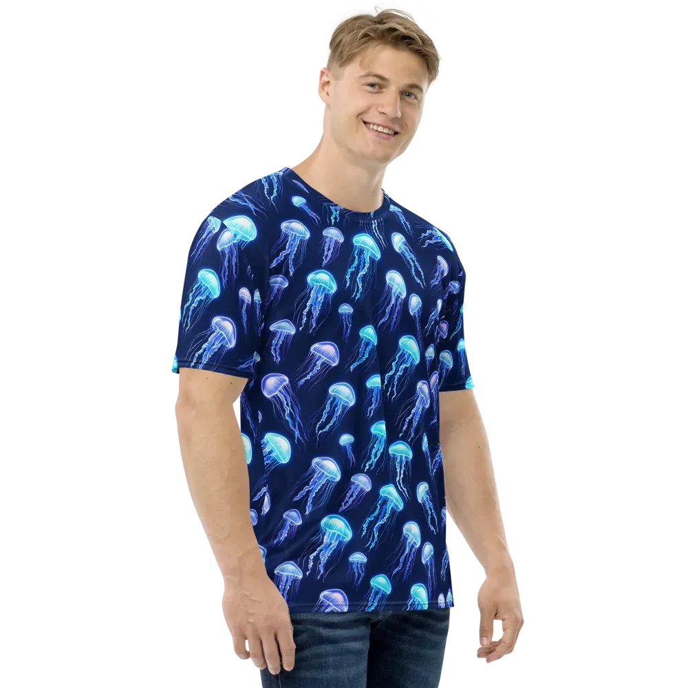 Electric Jellyfish on Men's Crew Neck T-Shirt — Right
