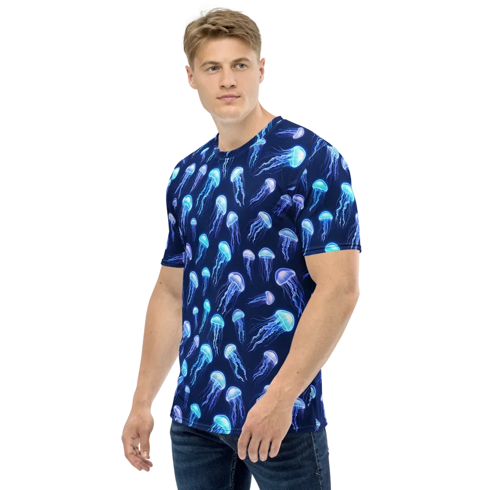 Electric Jellyfish on Men's Crew Neck T-Shirt — Left