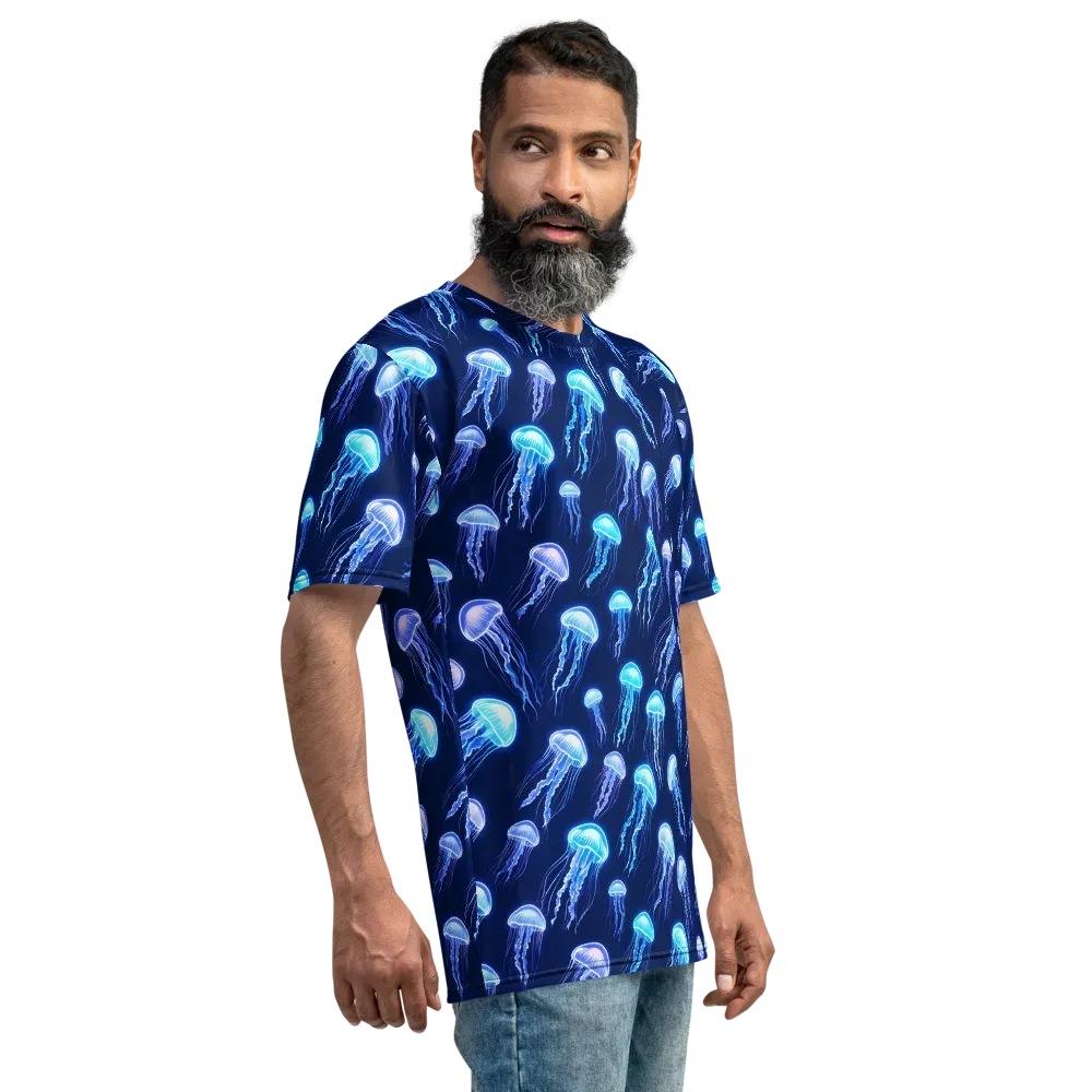 Electric Jellyfish on Men's Crew Neck T-Shirt — Right