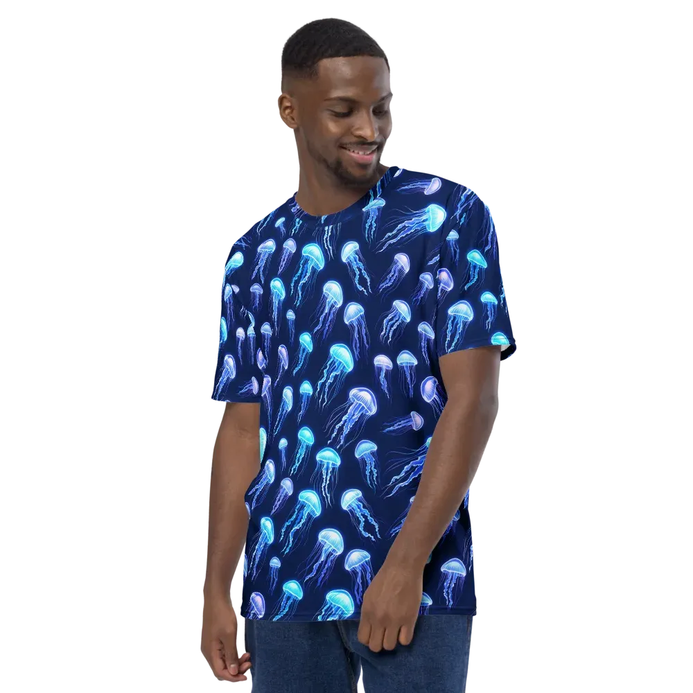 Electric Jellyfish on Men's Crew Neck T-Shirt — Left