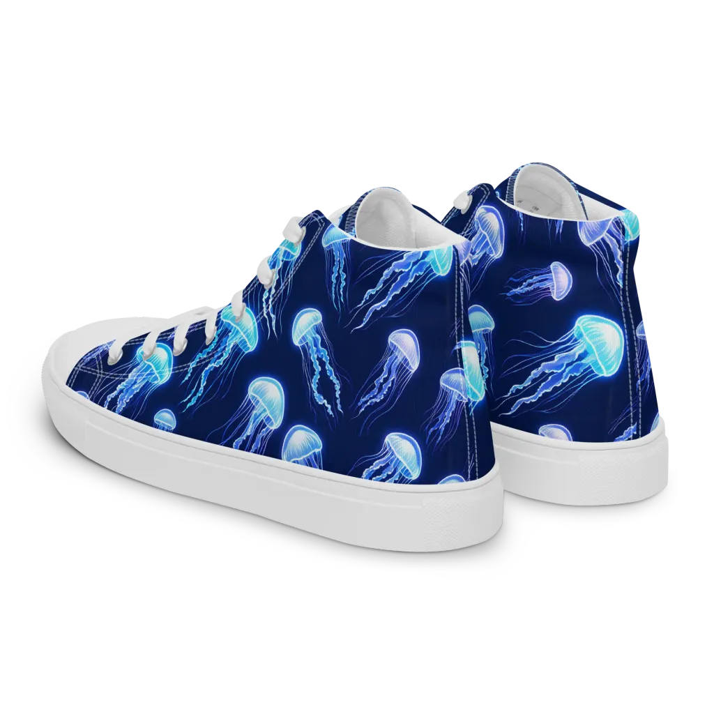 Electric Jellyfish on Men's High Top Canvas Shoes — Left Back