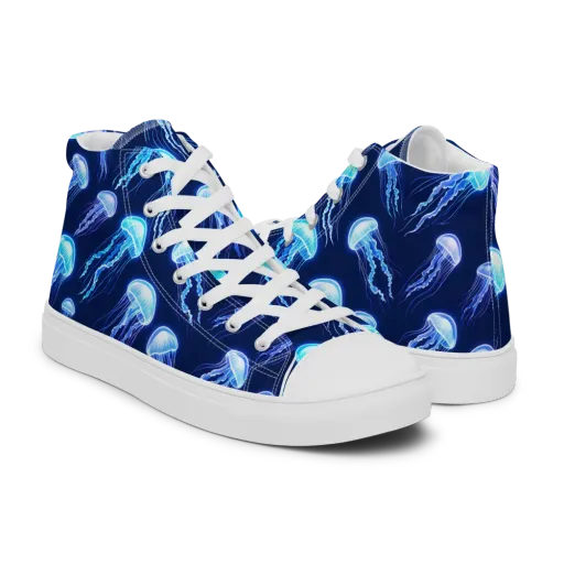 Electric Jellyfish on a Men's High Top Canvas Shoes