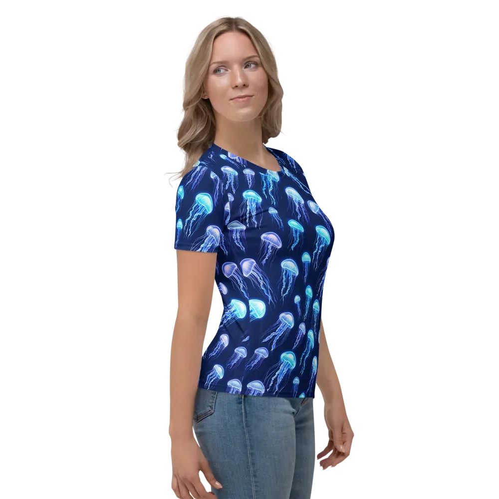 Electric Jellyfish on Women's Crew Neck T-Shirt — Right