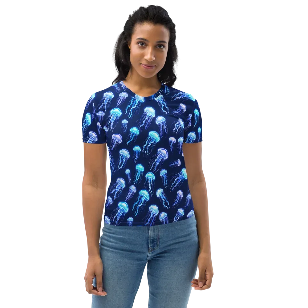 Electric Jellyfish on Women's Crew Neck T-Shirt — Front