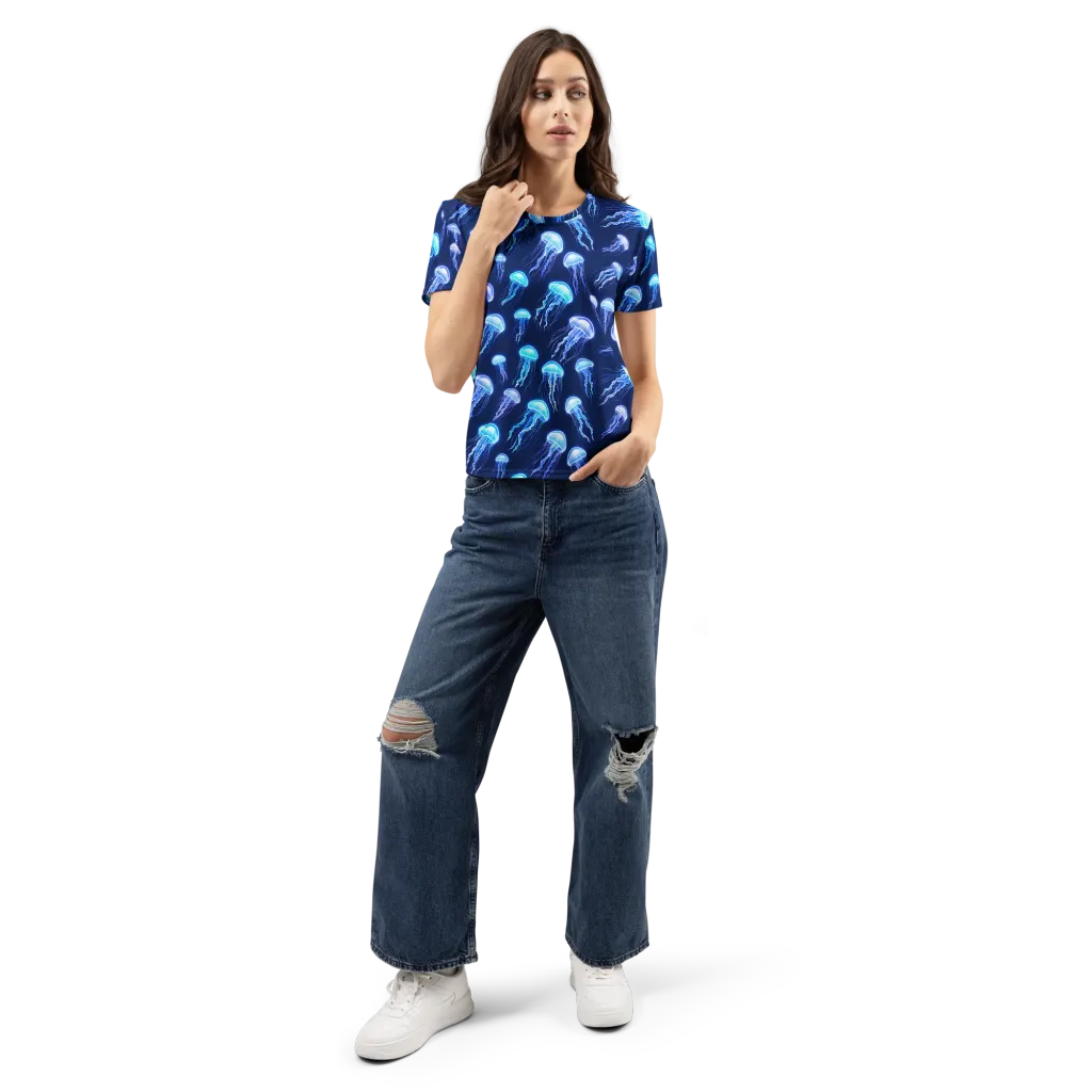Electric Jellyfish on Women's Crew Neck T-Shirt — Front