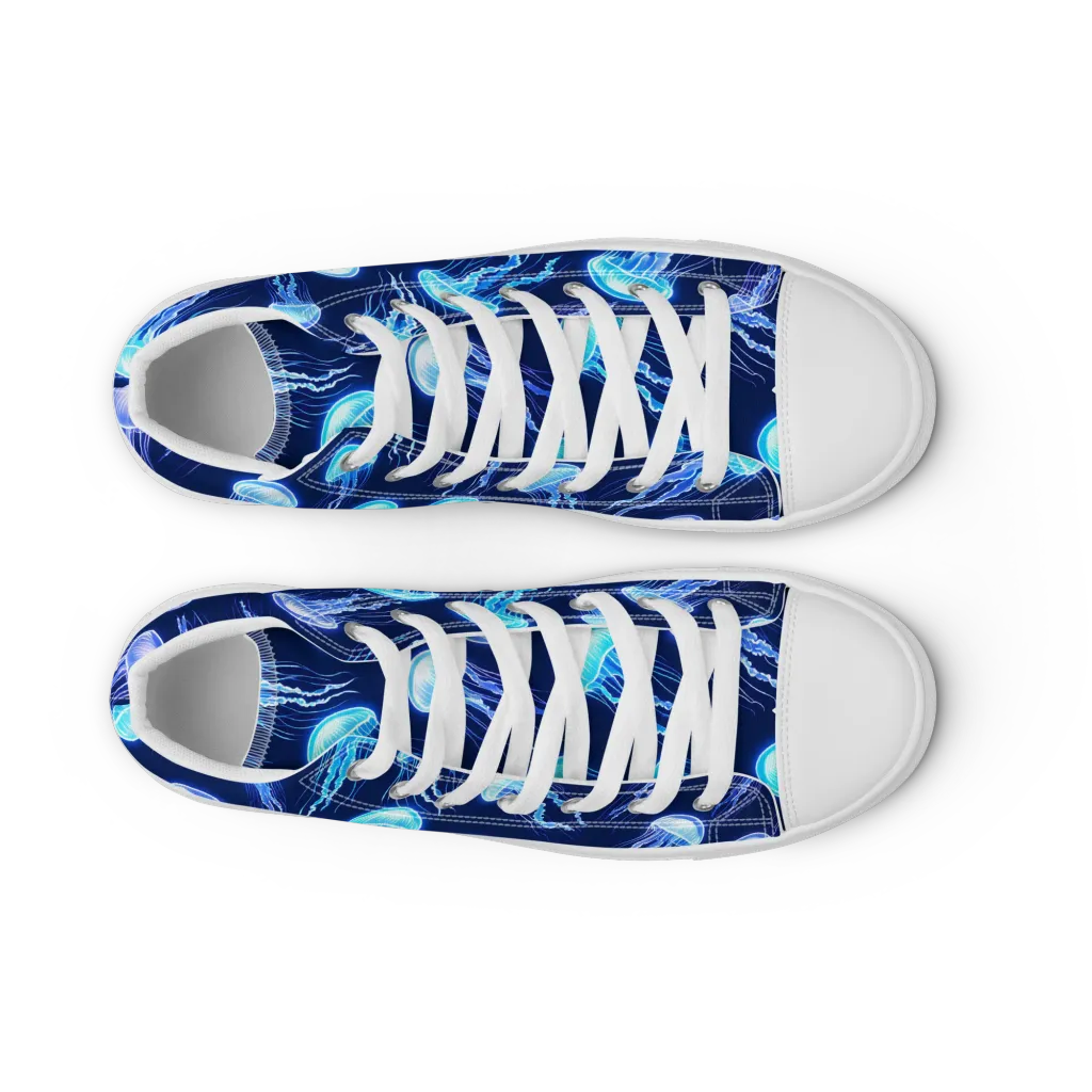 Electric Jellyfish on Women's High Top Canvas Shoes — Front