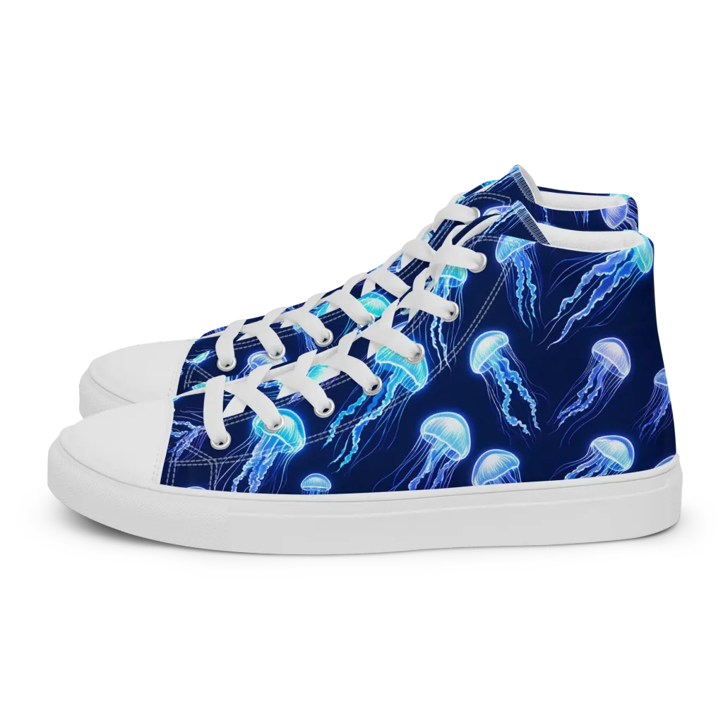 Electric Jellyfish on Women's High Top Canvas Shoes — Left