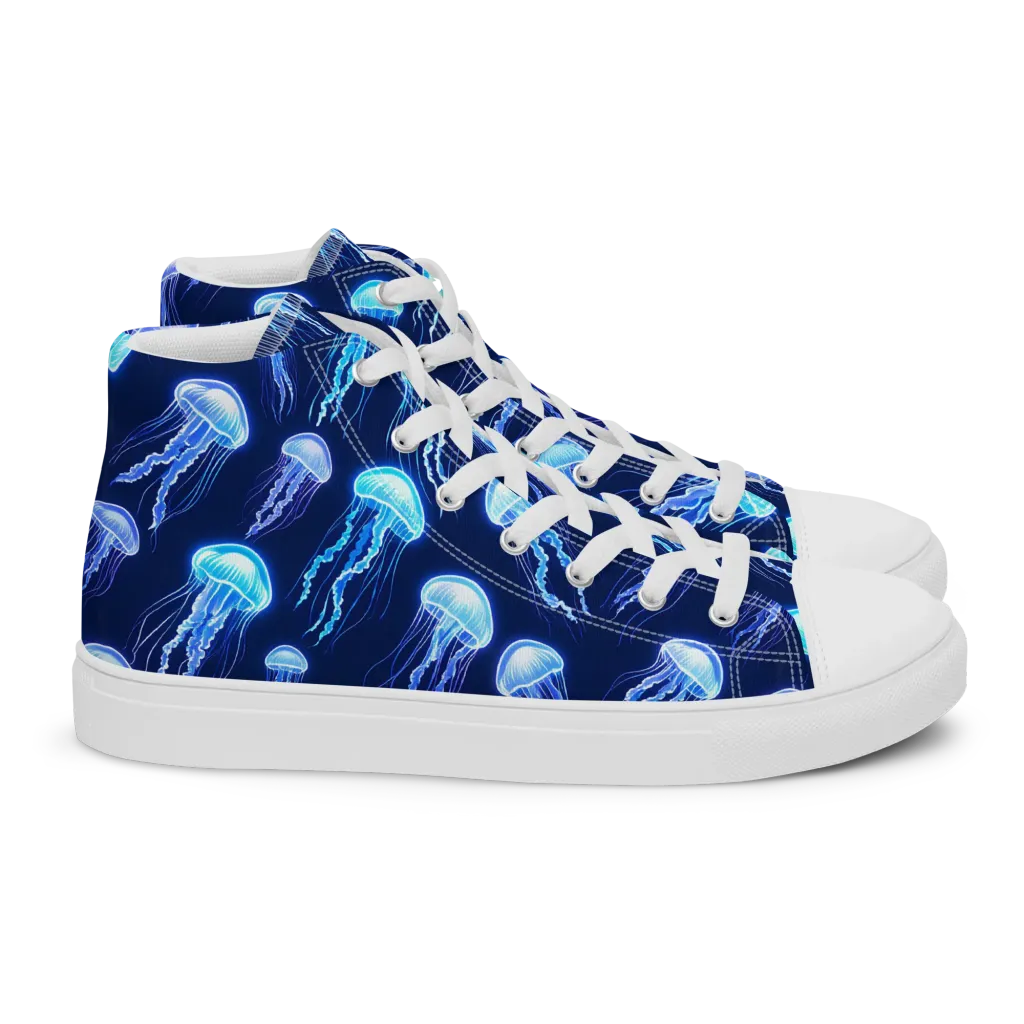 Electric Jellyfish on Women's High Top Canvas Shoes — Right