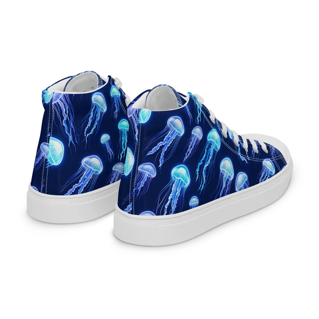 Electric Jellyfish on Women's High Top Canvas Shoes — Right Back