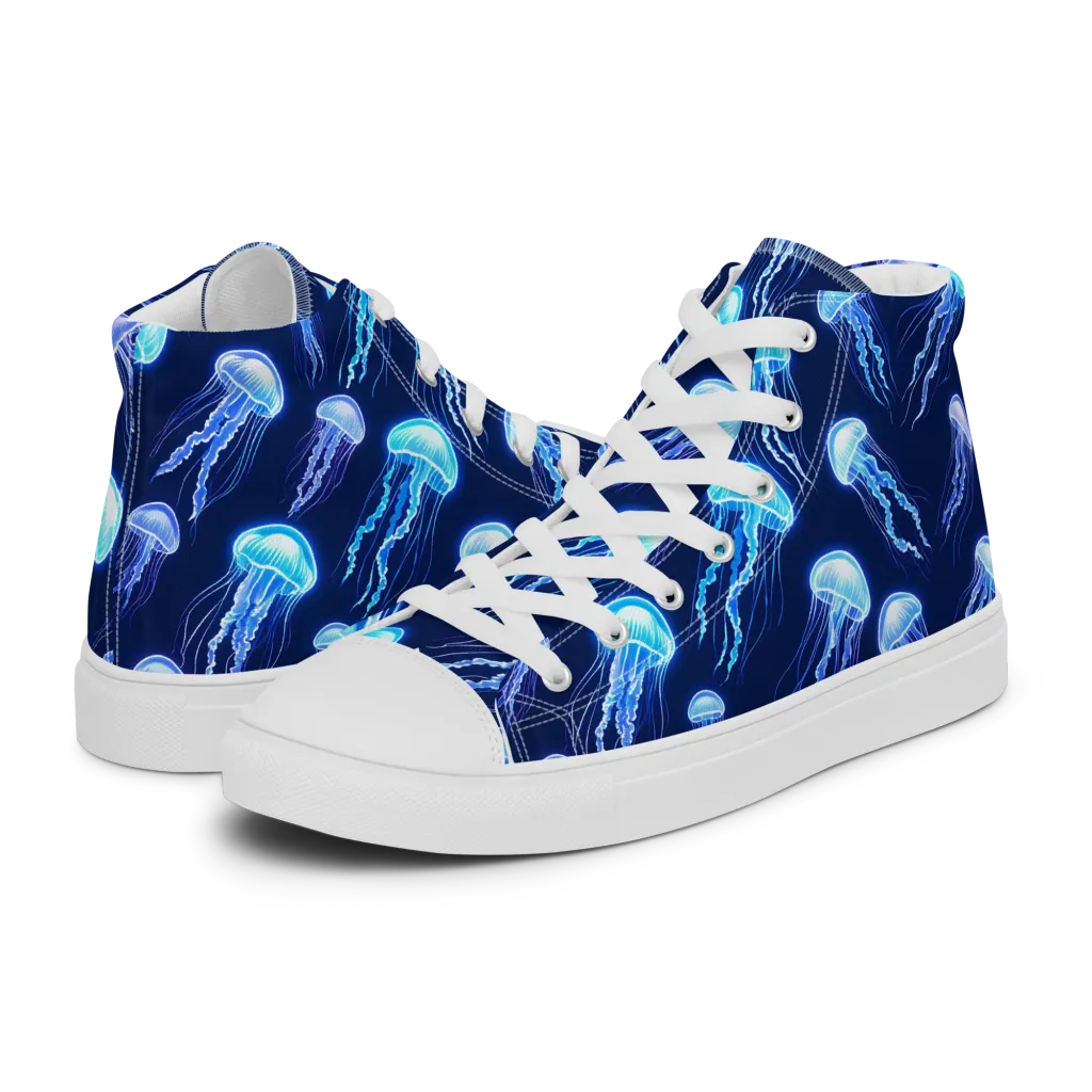 Electric Jellyfish on Women's High Top Canvas Shoes — Left