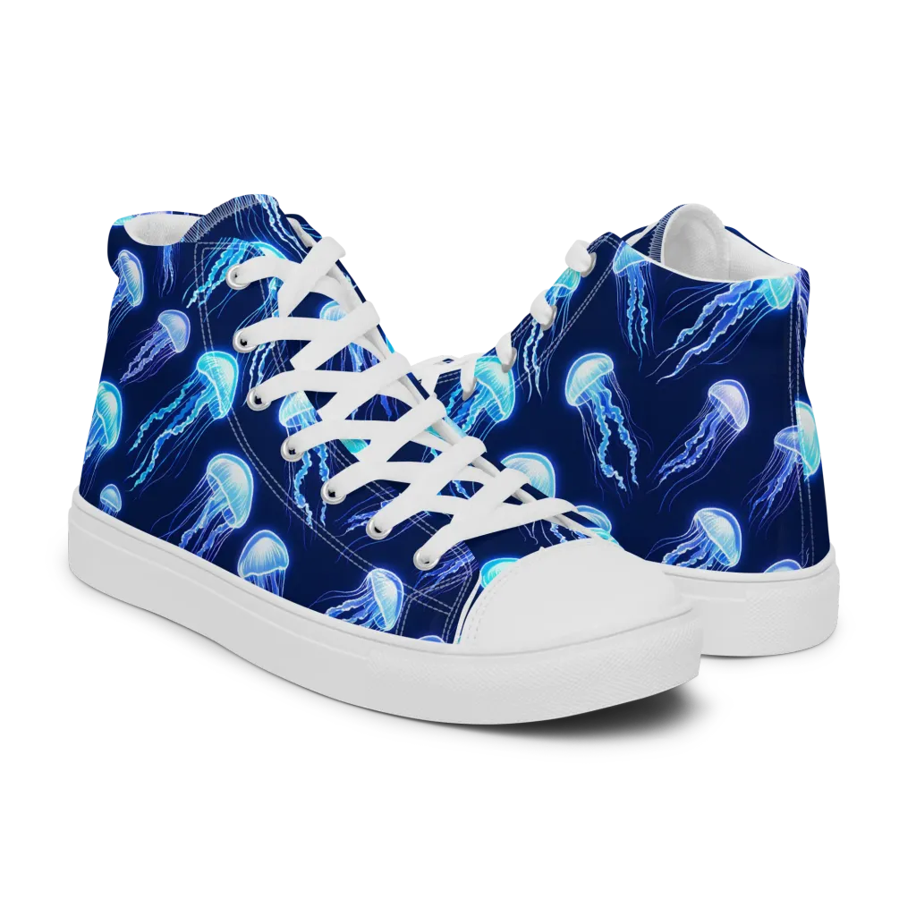 Electric Jellyfish on Women's High Top Canvas Shoes — Right