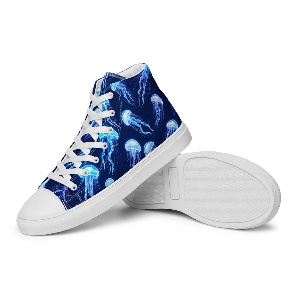 Electric Jellyfish on Women's High Top Canvas Shoes — Left