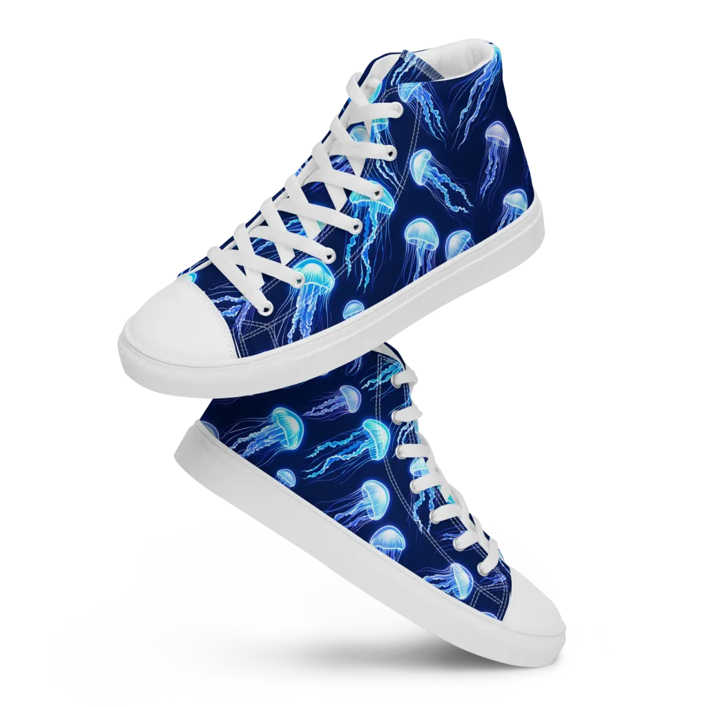 Electric Jellyfish on Women's High Top Canvas Shoes — Front