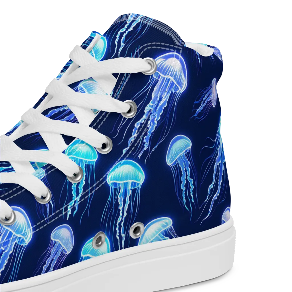 Electric Jellyfish on Women's High Top Canvas Shoes — Product details 2