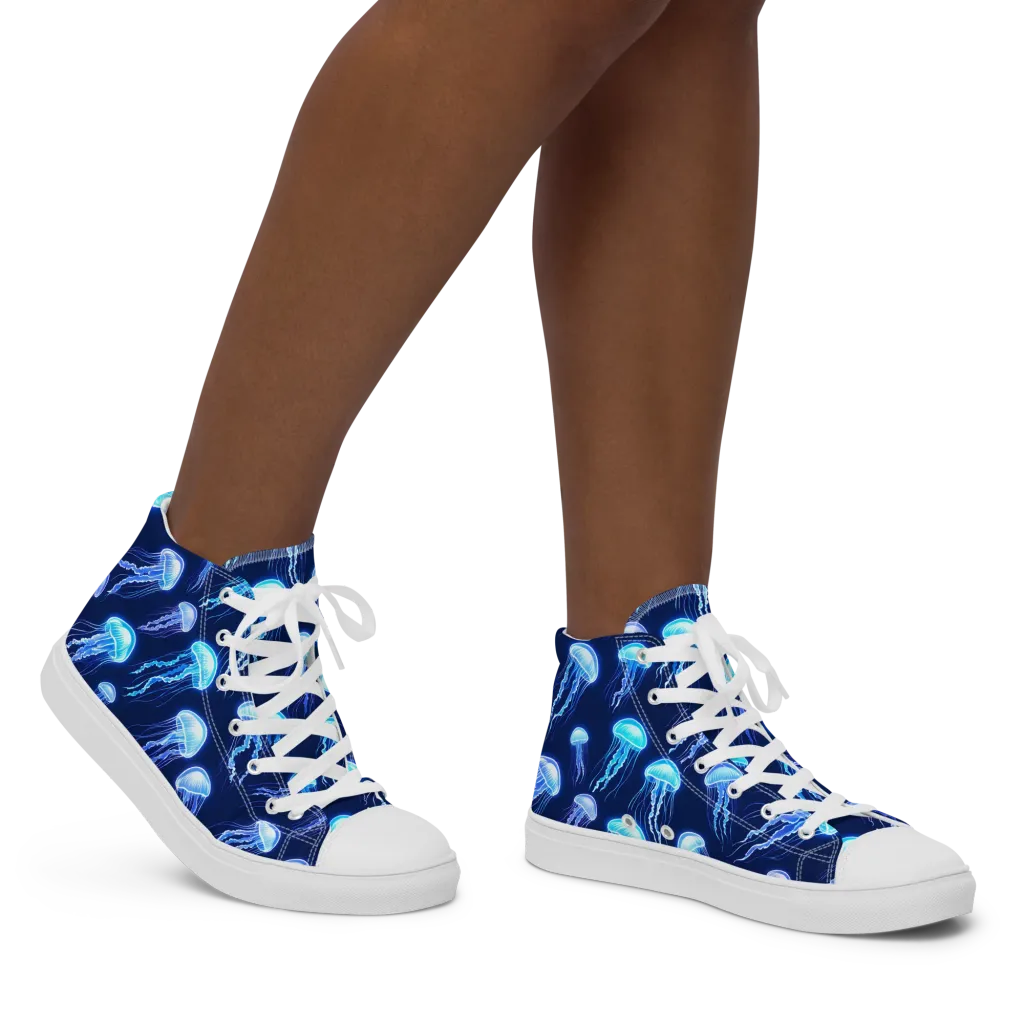 Electric Jellyfish on Women's High Top Canvas Shoes — Right