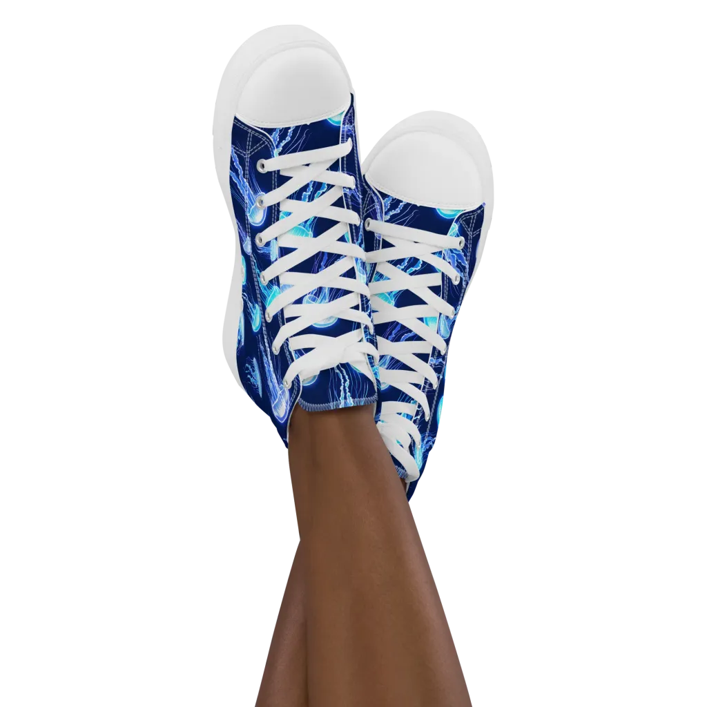 Electric Jellyfish on Women's High Top Canvas Shoes — Front