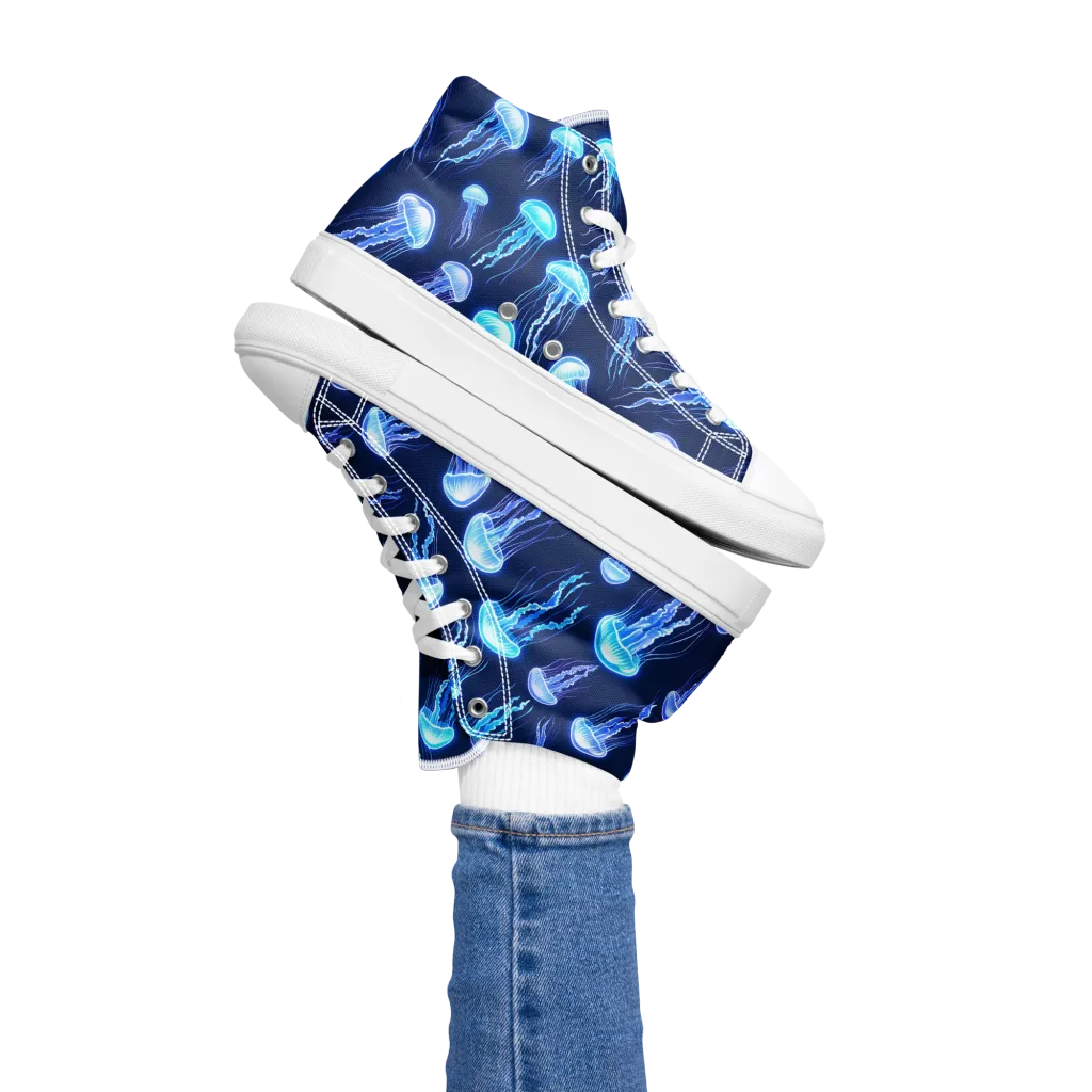 Electric Jellyfish on Women's High Top Canvas Shoes — Left