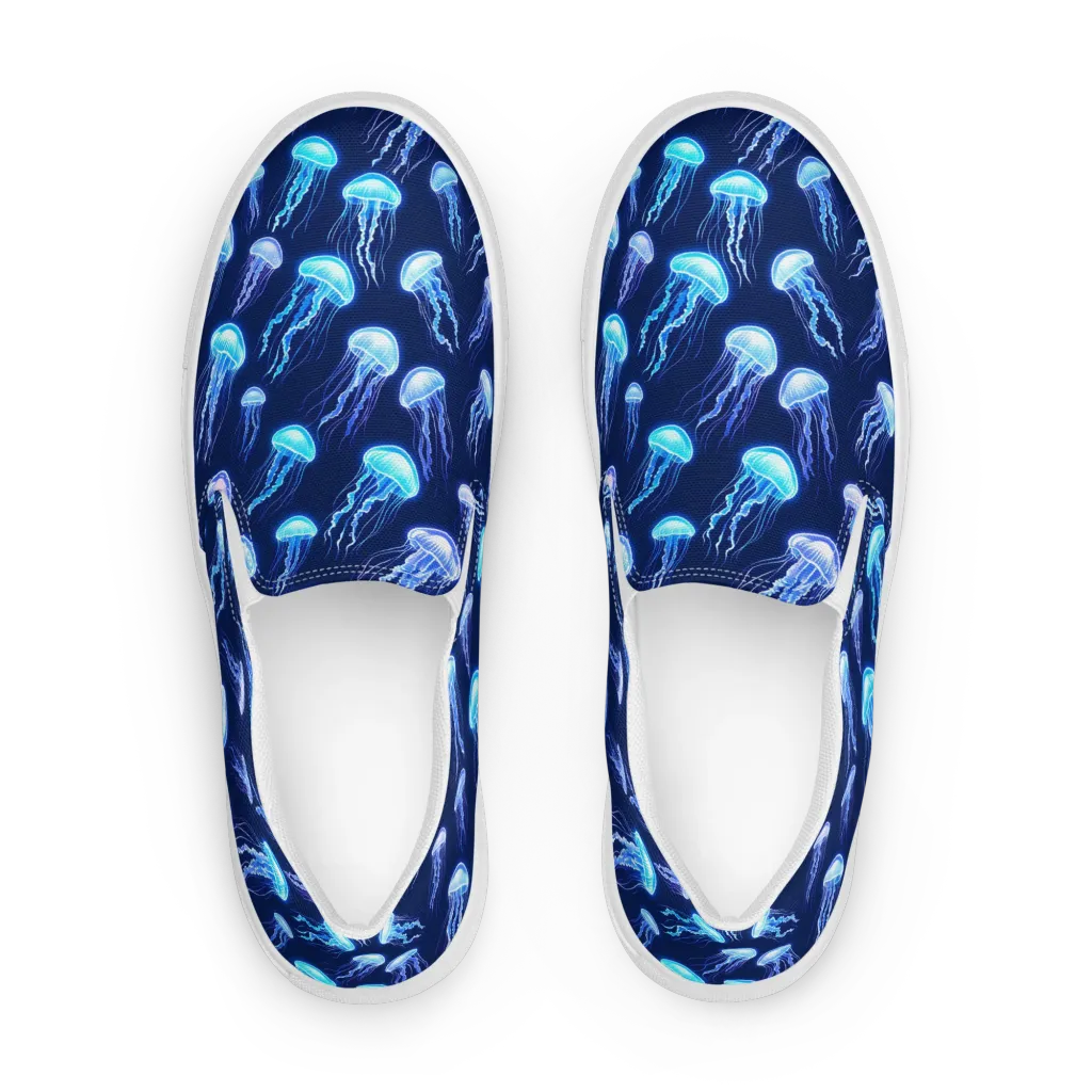 Electric Jellyfish on Men's Slip-On Canvas Shoes — Front