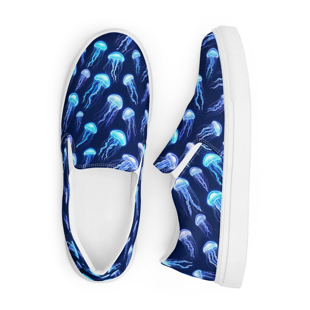 Electric Jellyfish on Men's Slip-On Canvas Shoes — Front