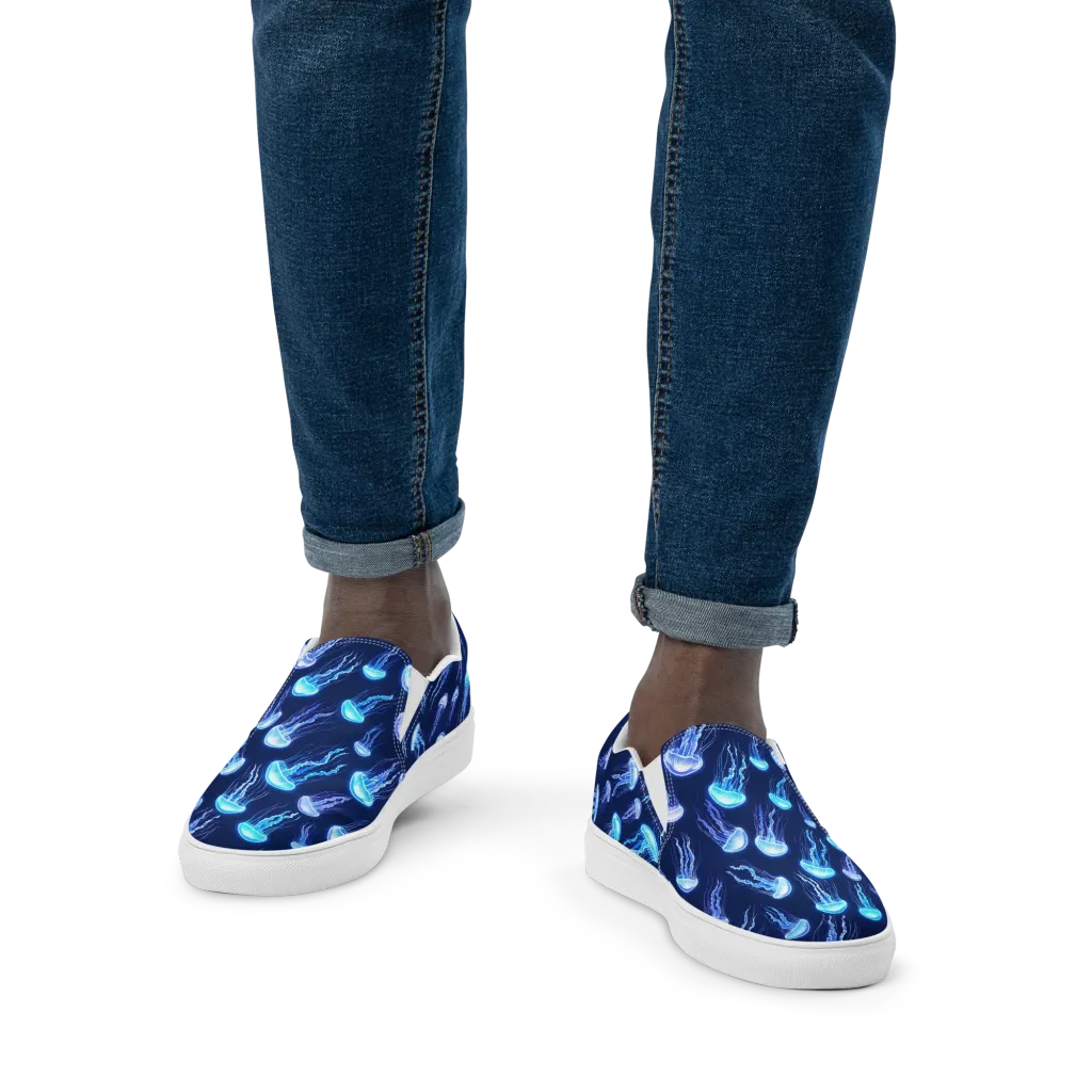 Electric Jellyfish on Men's Slip-On Canvas Shoes — Front