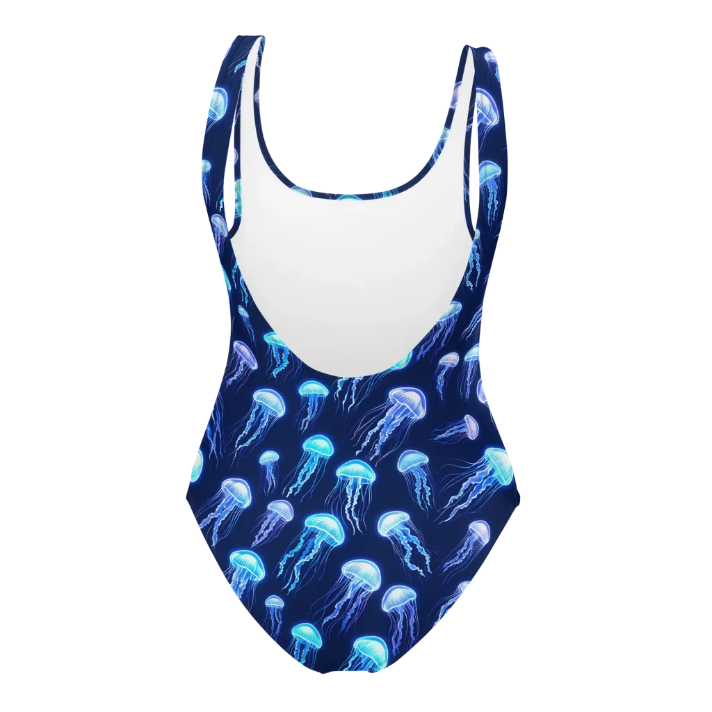 Electric Jellyfish on One-Piece Swimsuit — Back