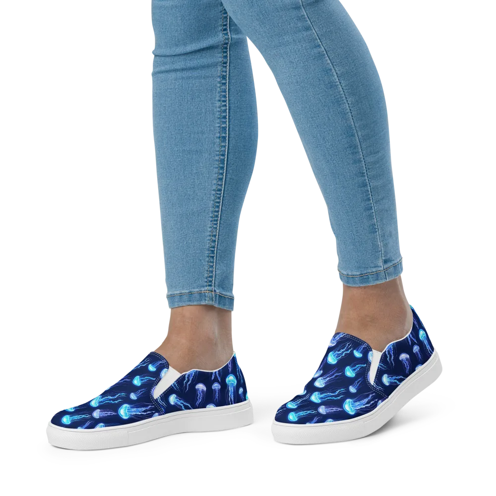 Electric Jellyfish on Women's Slip-On Canvas Shoes — Front