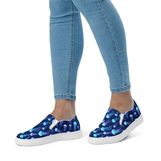 Electric Jellyfish on a Women's Slip-On Canvas Shoes