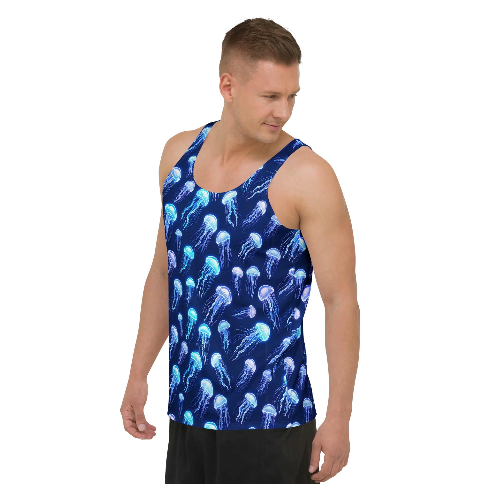 Electric Jellyfish on Men's Tank Top — Left Front