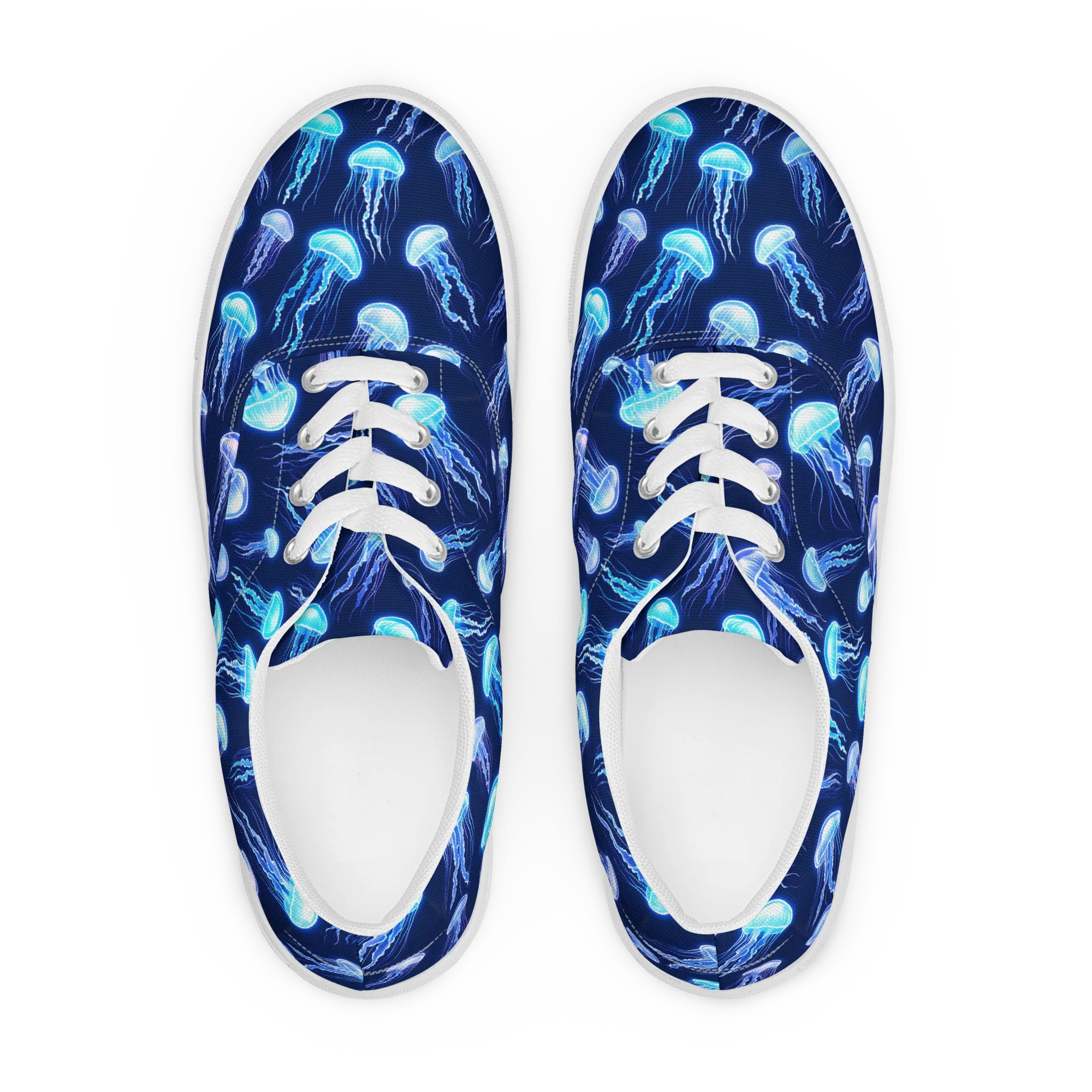Electric Jellyfish on Men's Lace-Up Canvas Shoes — Front