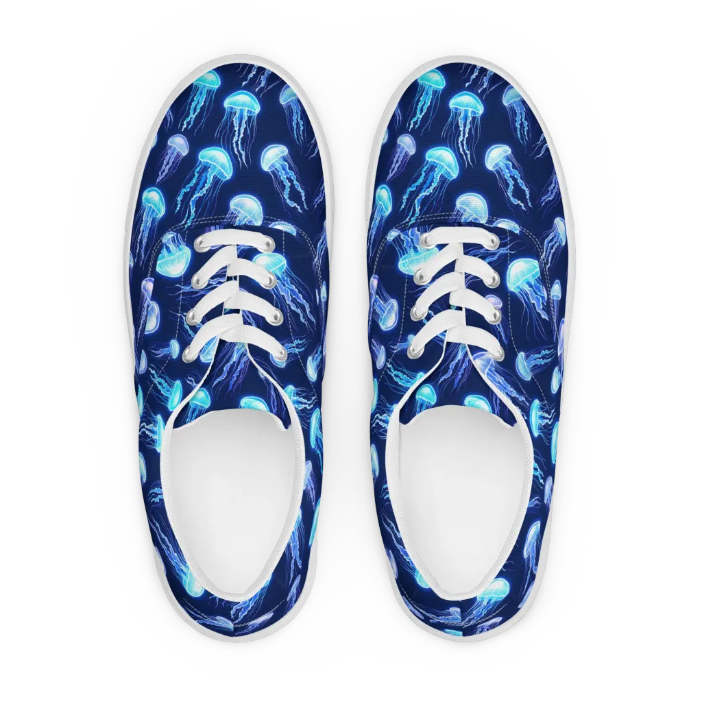 Electric Jellyfish on Men's Lace-Up Canvas Shoes — Front