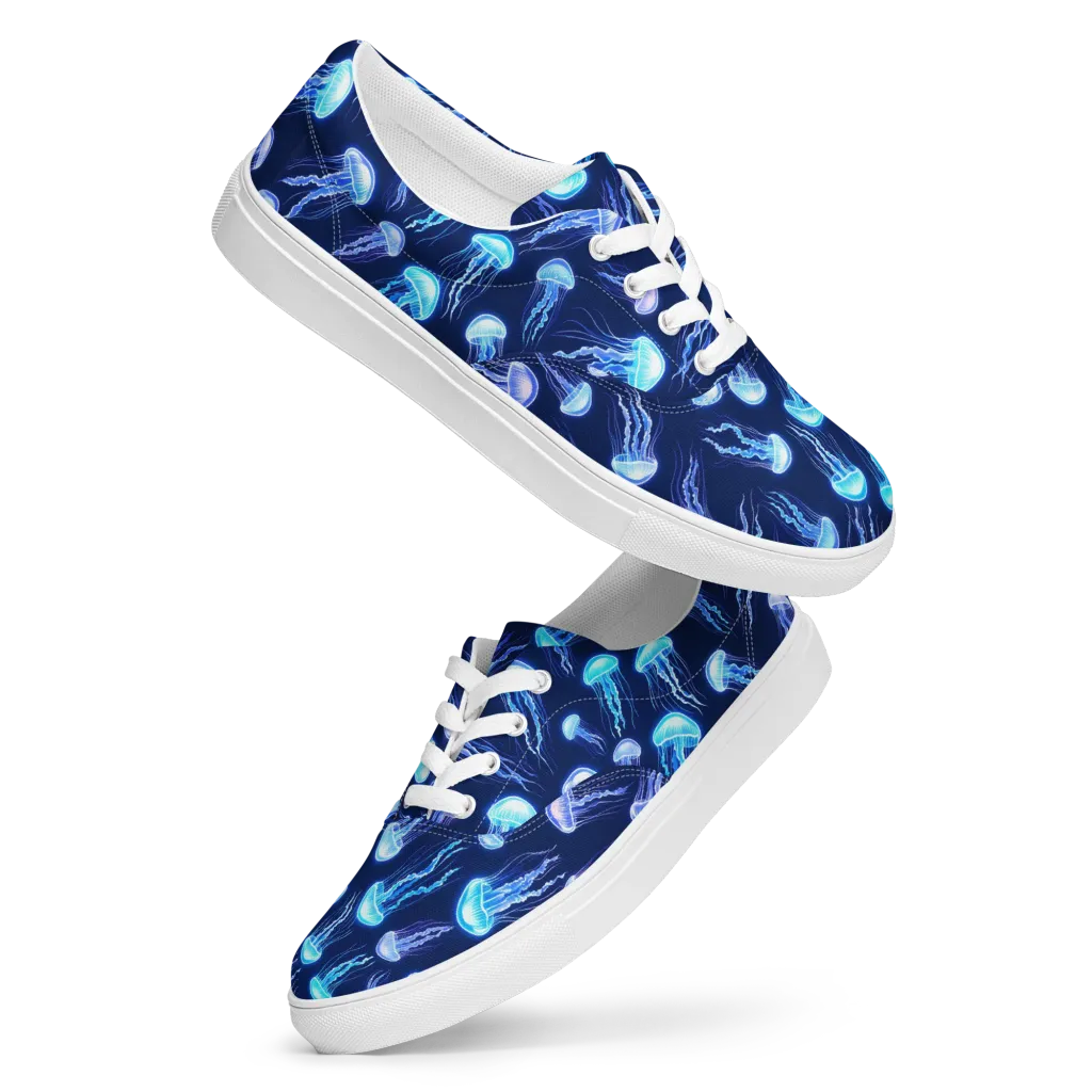 Electric Jellyfish on Men's Lace-Up Canvas Shoes — Front