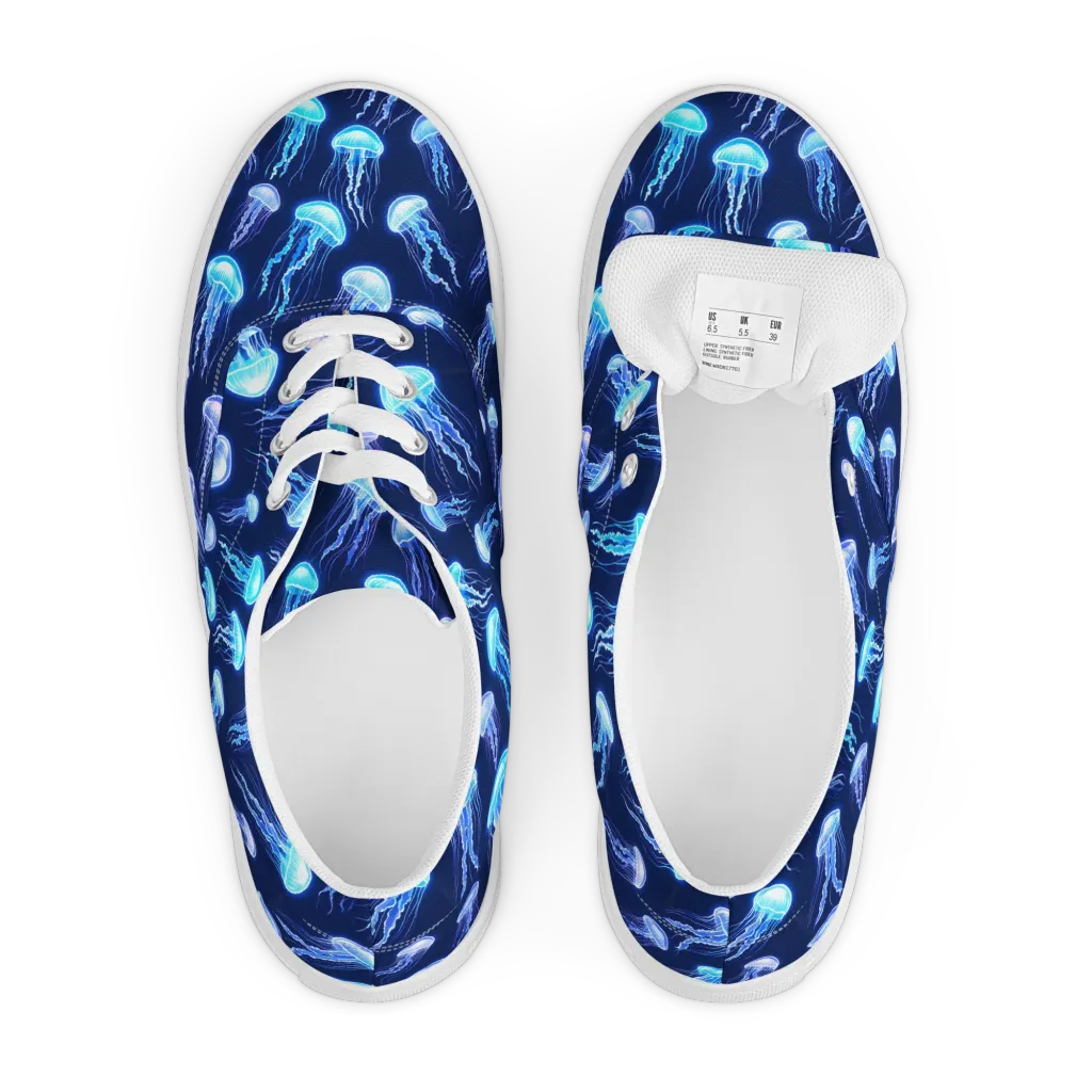 Electric Jellyfish on Men's Lace-Up Canvas Shoes — Front