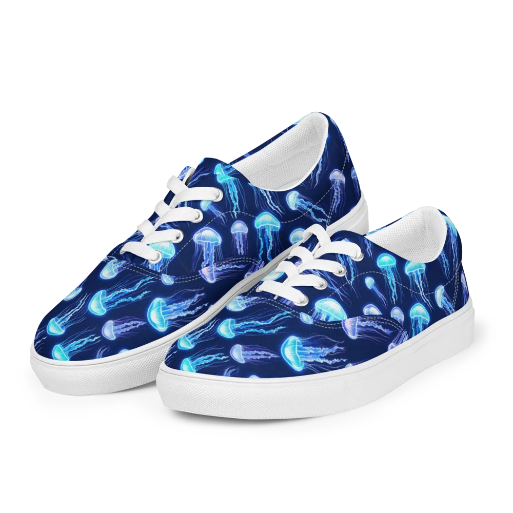 Electric Jellyfish on Men's Lace-Up Canvas Shoes — Left Front