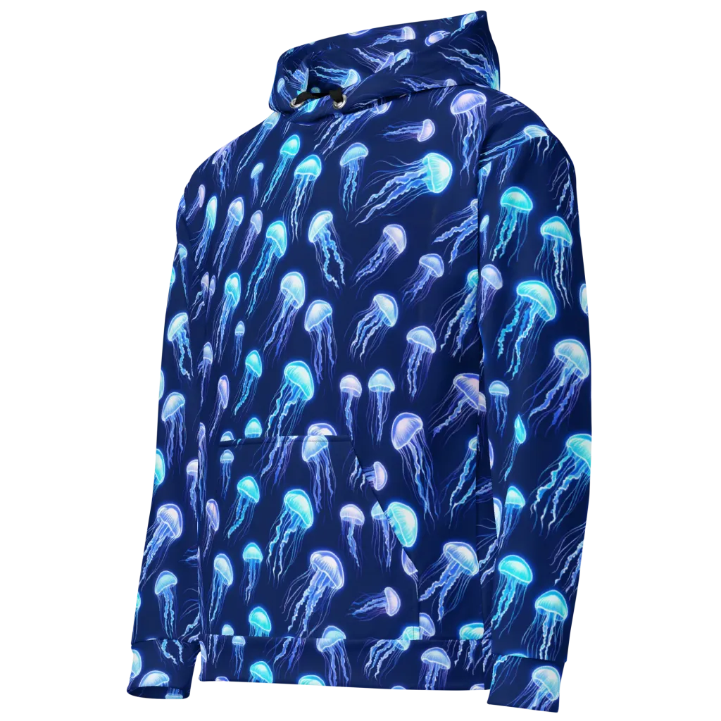 Electric Jellyfish on Cotton Hoodie — Left Front