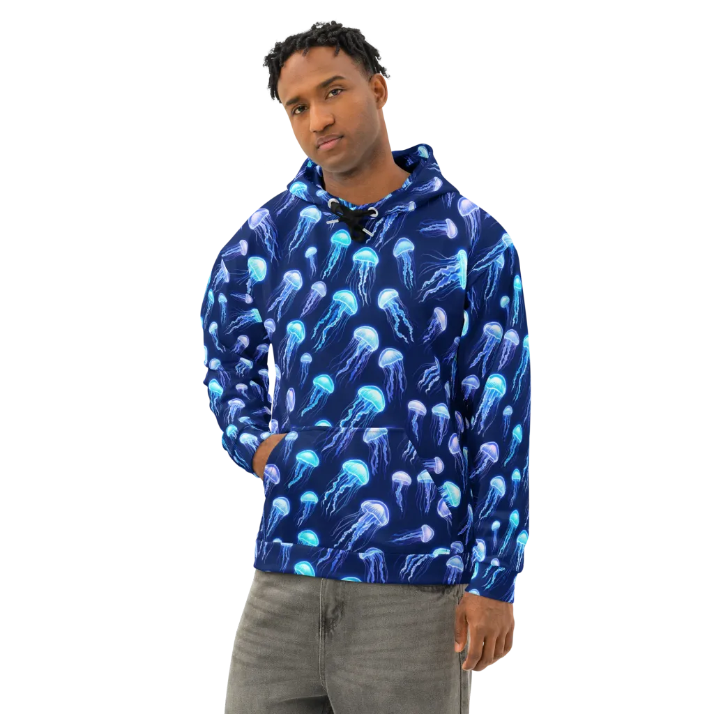 Electric Jellyfish on Cotton Hoodie — Left Front
