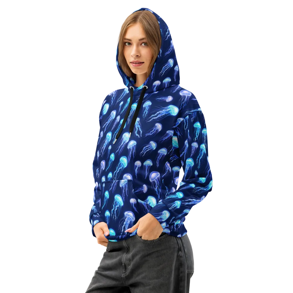 Electric Jellyfish on Cotton Hoodie — Left Front