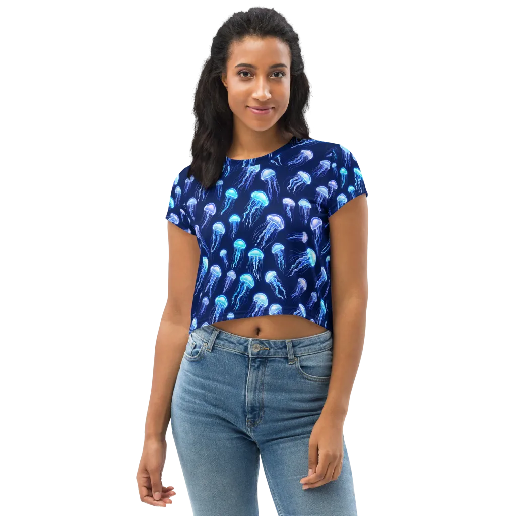 Electric Jellyfish on Crop Tee — Front