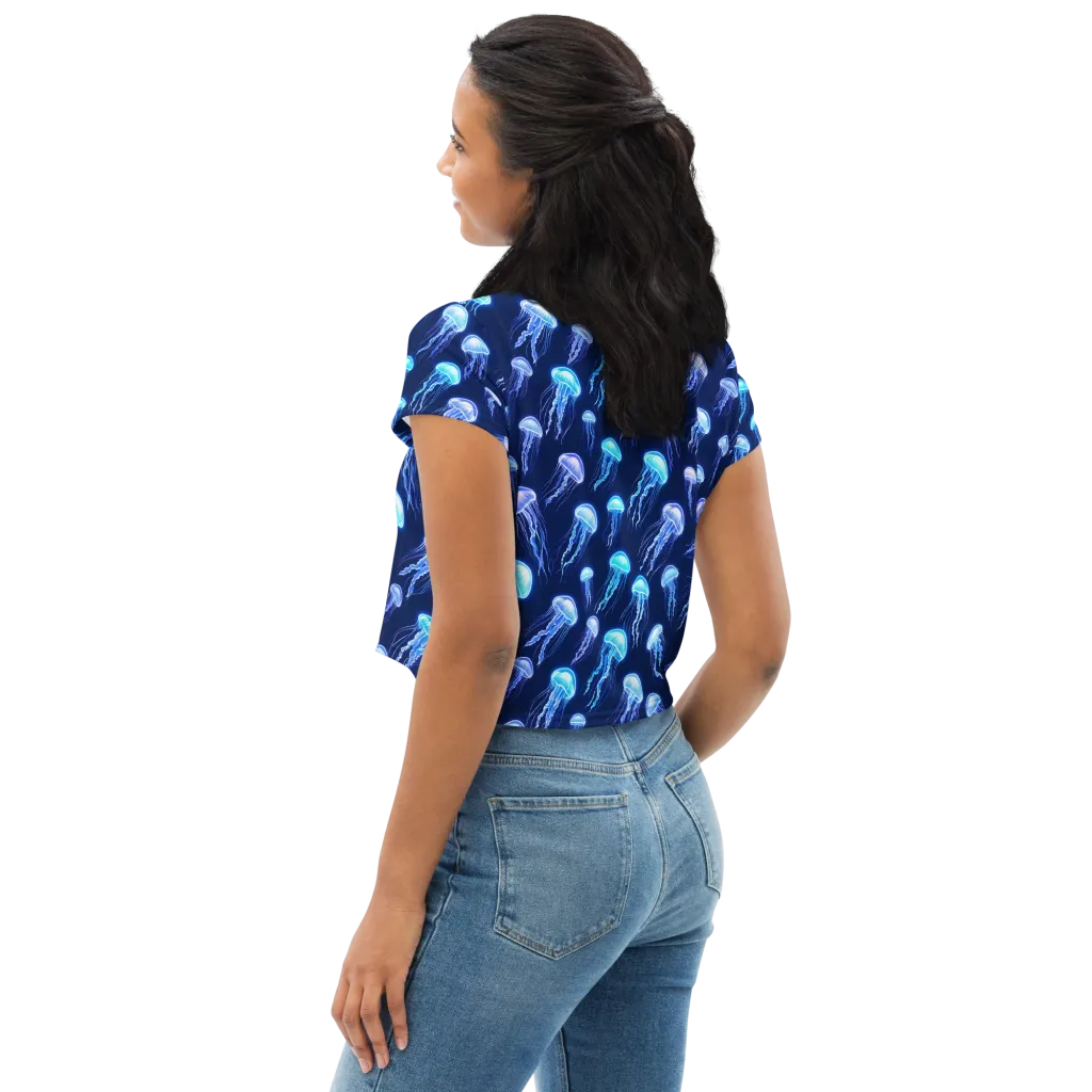 Electric Jellyfish on Crop Tee — Left Back