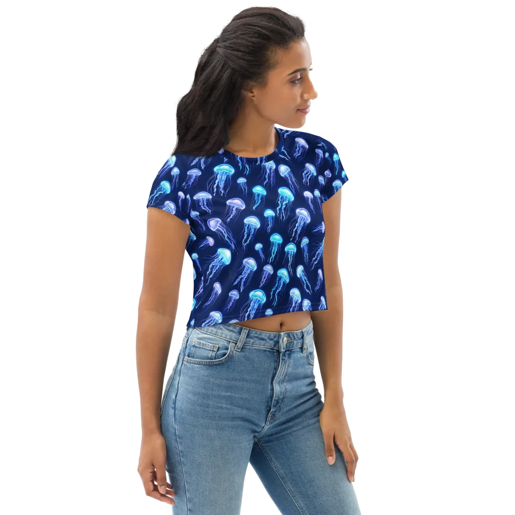 Electric Jellyfish on Crop Tee — Right Front