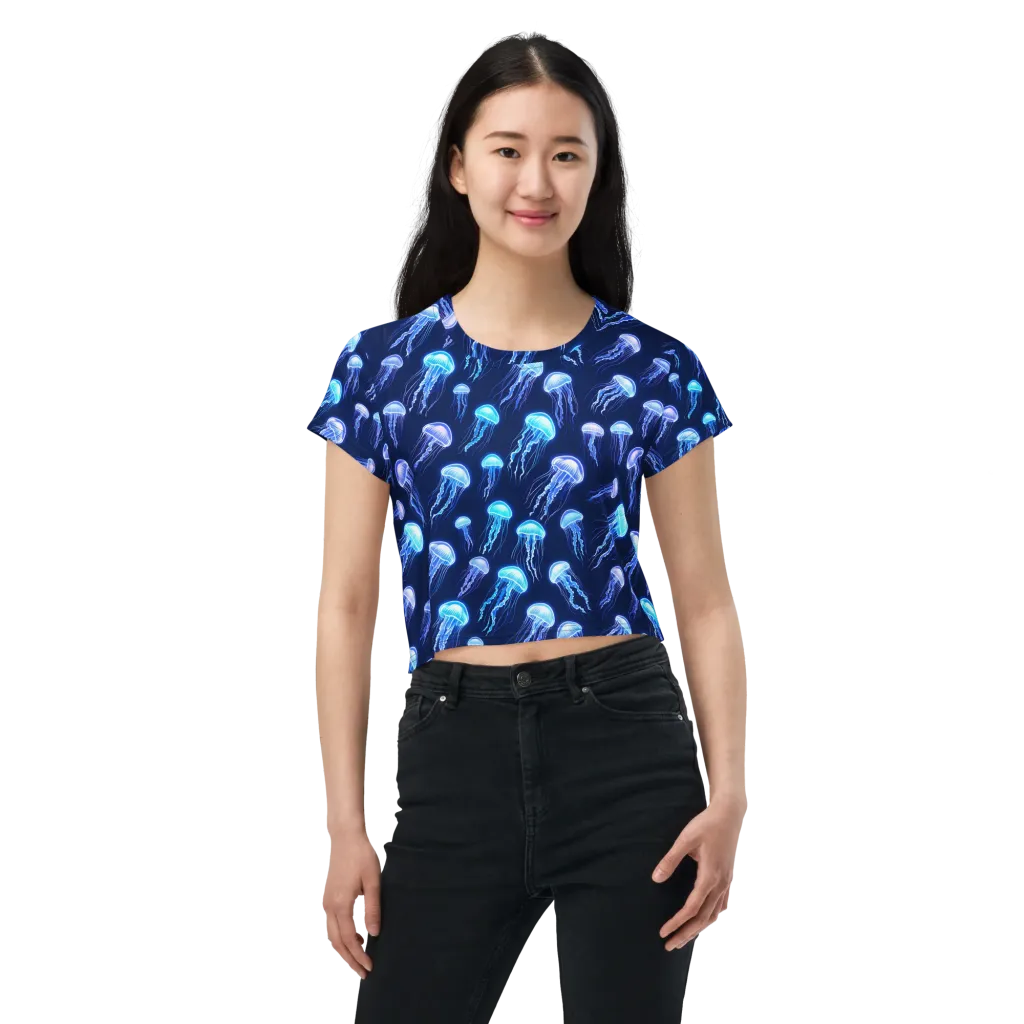 Electric Jellyfish on Crop Tee — Front