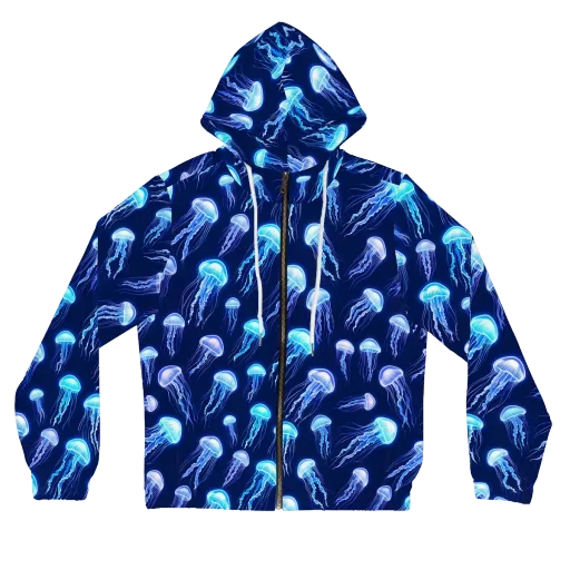 Electric Jellyfish on a Women's Full-Zip Hoodie