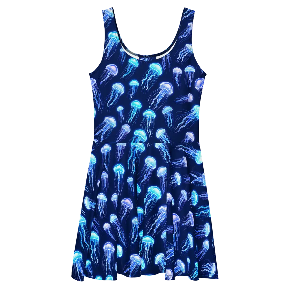 Electric Jellyfish on Skater Dress — Front