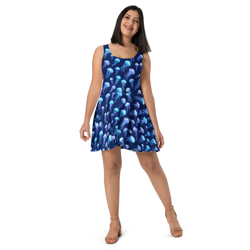 Electric Jellyfish on Skater Dress — Front
