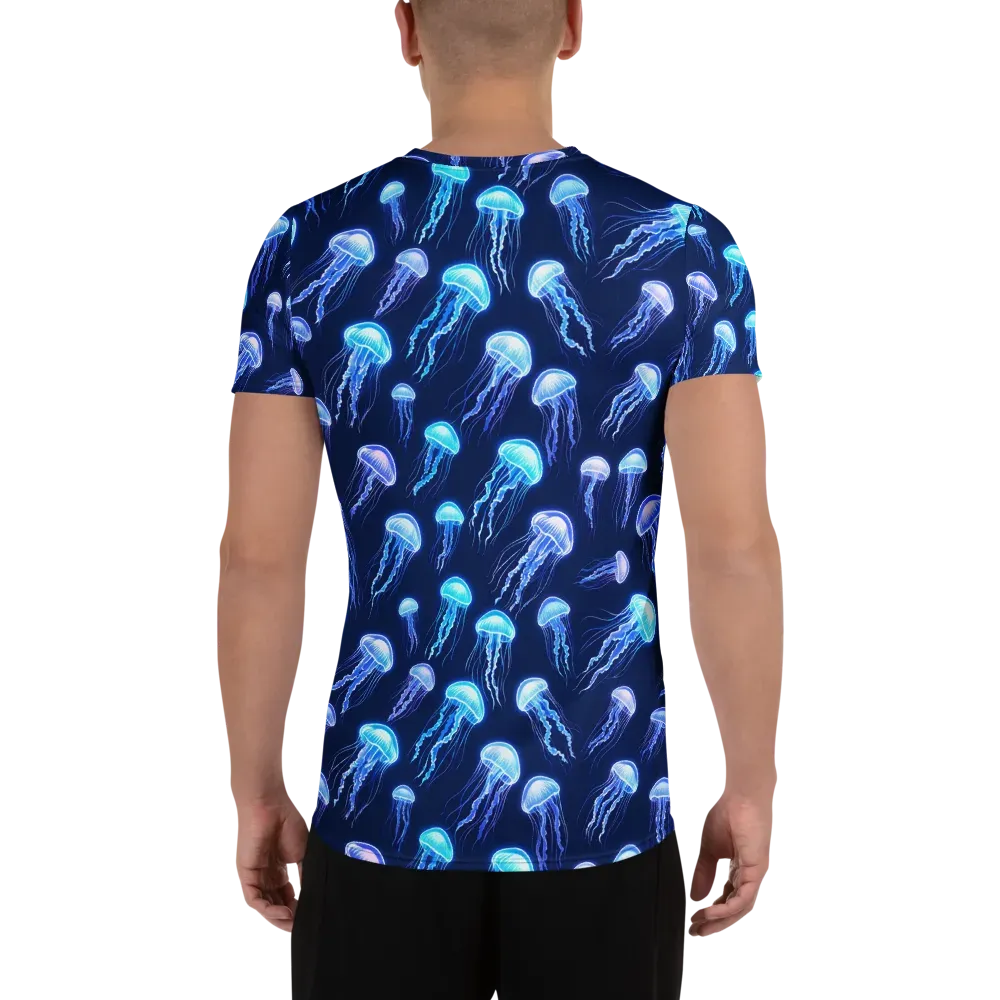 Electric Jellyfish on Men's Athletic T-Shirt — Back